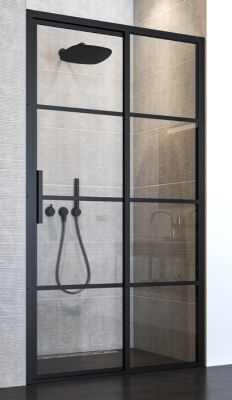 IMPEY SOHO BLACK WETROOM SCREEN 1200mm R/H SOFT CLOSE SLIDING DOOR, AH24SL01-120-RIGHT